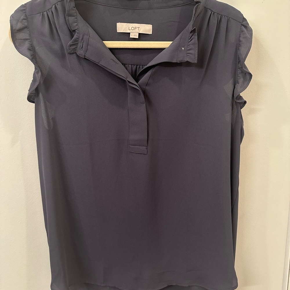 LOFT Charcoal Ruffle Sleeve Blouse